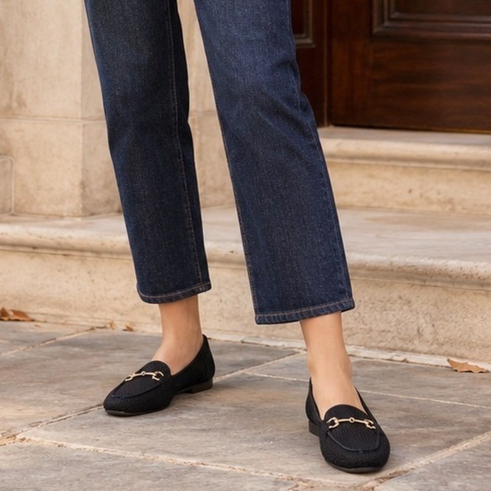 Rothy's The Driver Black Gold Double Bit Knit Loafers Flats Women's 10.5